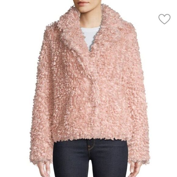 Tahari Teddy Coat M Pink Vegan Faux Fur Curly Textured Jacket Barbiecore Comfy - Picture 1 of 10